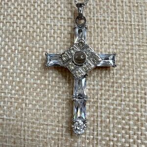 Cross pendant crystal rhinestone necklace with the Lord’s Prayer magnified